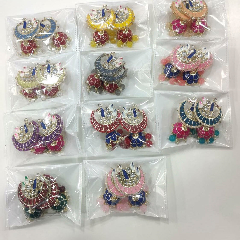 Vaamika Gold Plated Meenakari & Kundan Stone Jhumkis Earrings