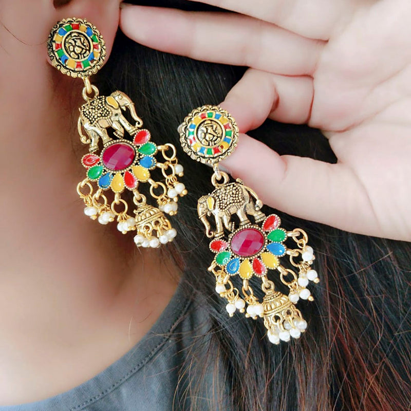 Vaamika Gold Plated Multi Meenakri Jhumki Earrings