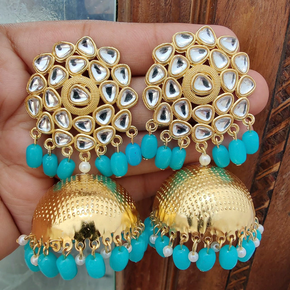 Vaamika Gold Plated Kundan Stone And Beads Jhumki Earrings