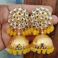 Vaamika Gold Plated Kundan Stone And Beads Jhumki Earrings