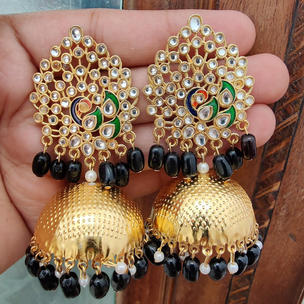 Vaamika Gold Plated Kundan Stone And Beads Jhumki Earrings