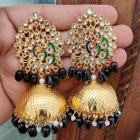 Vaamika Gold Plated Kundan Stone And Beads Jhumki Earrings