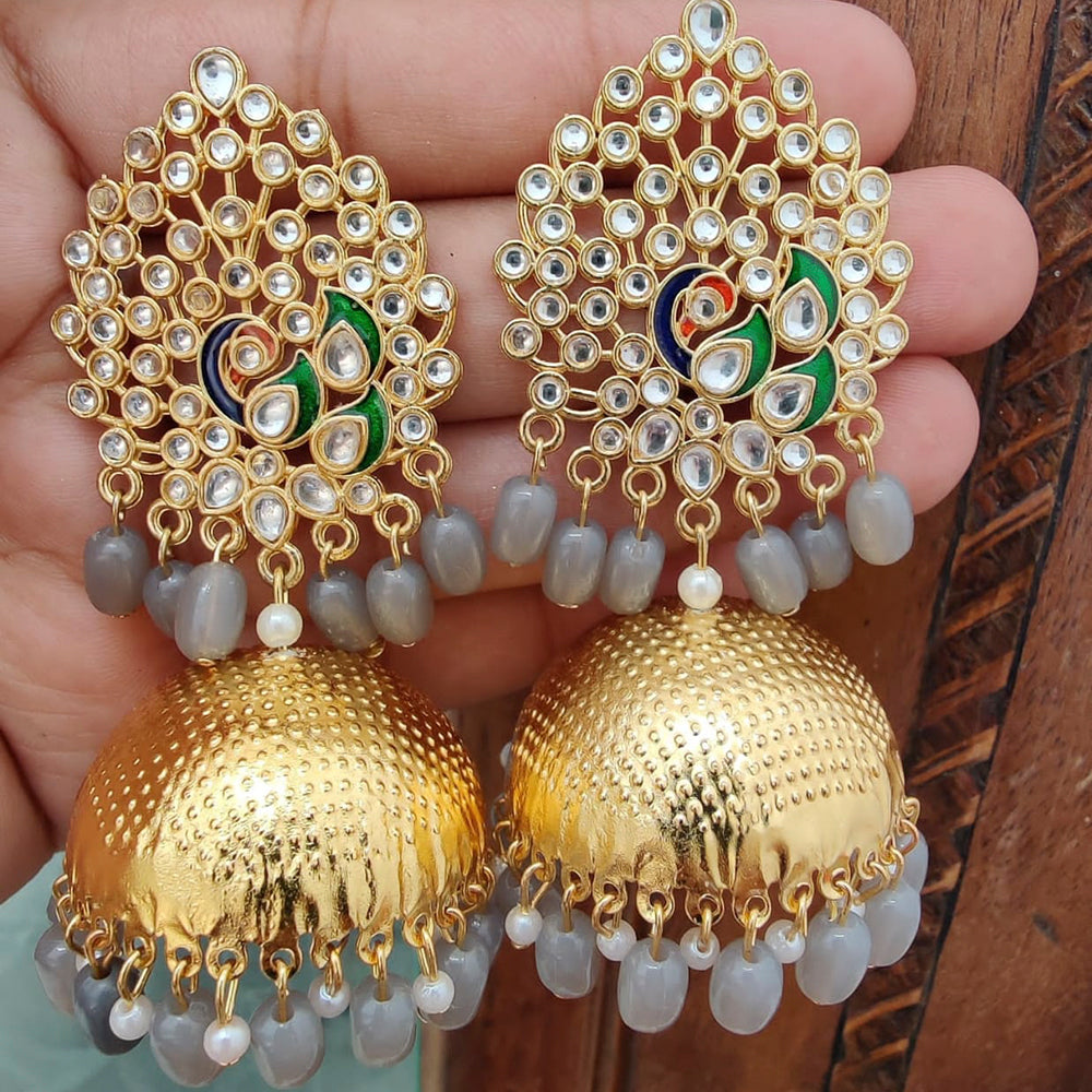 Vaamika Gold Plated Kundan Stone And Beads Jhumki Earrings