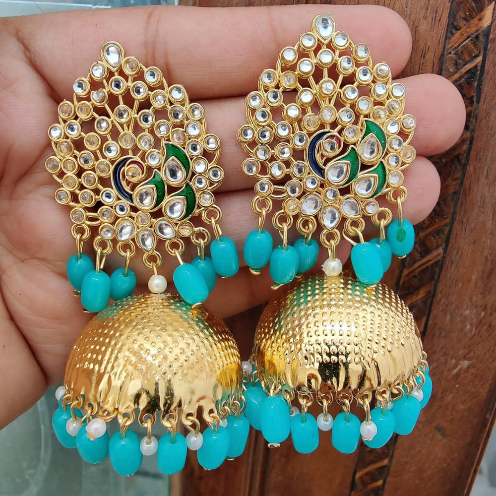 Vaamika Gold Plated Kundan Stone And Beads Jhumki Earrings
