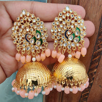 Vaamika Gold Plated Kundan Stone And Beads Jhumki Earrings