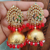Vaamika Gold Plated Kundan Stone And Beads Jhumki Earrings