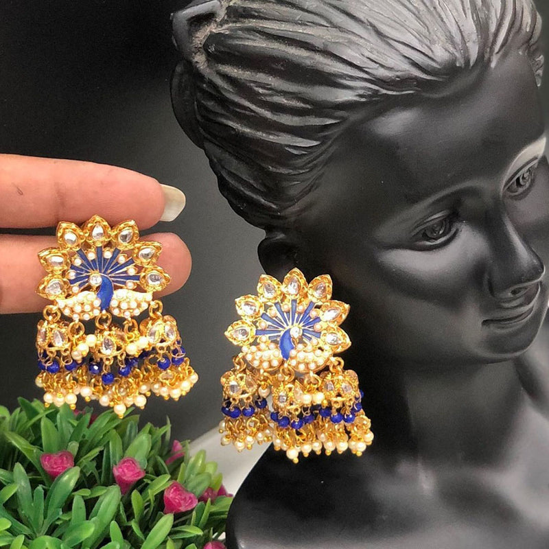 Vaamika Gold Plated Kundan Stone And Meenakari Peacock Jhumki Earrings