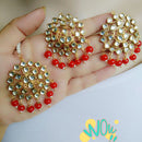 Vaamika Gold Plated Kundan Stone And Beads Dangler Earrings With Maang Tikka