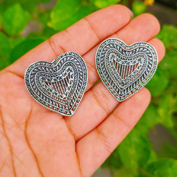 Vaamika Oxidized Plated Heart Shape Stud Earrings