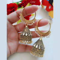 Vaamika Gold Plated Kundan Stone & Beads Jhumki Earrings
