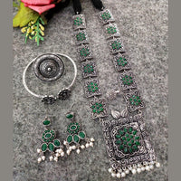 Vaamika Long Oxidised  Necklace Combo Set With Stunning Earrings, Nosepin, Kada Bracelet And Big size Finger Ring