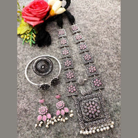 Vaamika Long Oxidised  Necklace Combo Set With Stunning Earrings, Nosepin, Kada Bracelet And Big size Finger Ring