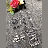 Vaamika Long Oxidised  Necklace Combo Set With Stunning Earrings, Nosepin, Kada Bracelet And Big size Finger Ring
