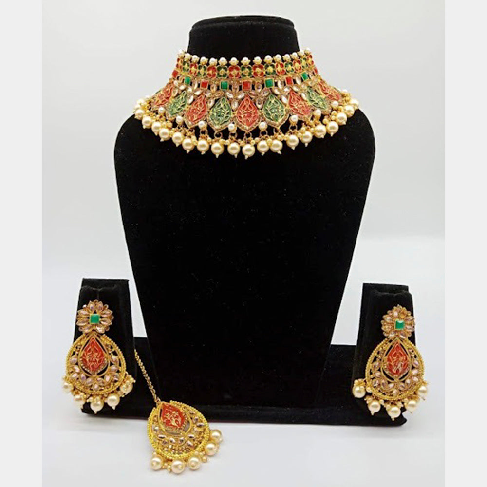 Vaamika Gold Plated Meenakari & Pearl Necklace Set