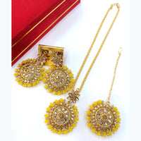 Vaamika Gold Plated Pota Stone & Pearl Necklace Set With Maang Tikka