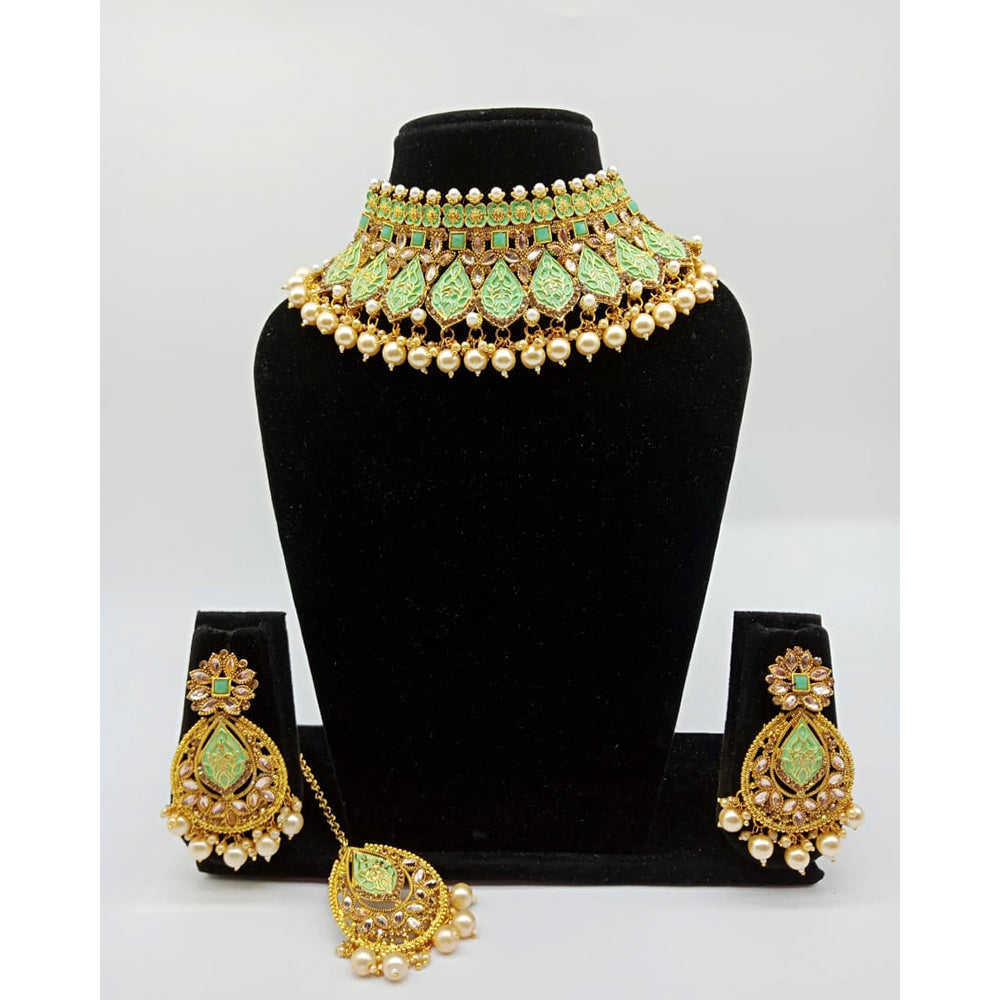 Vaamika Gold Plated Kundan Stone & Meenakari & Beads Necklace Set