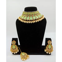 Vaamika Gold Plated Kundan Stone & Meenakari & Beads Necklace Set