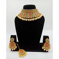 Vaamika Gold Plated Kundan Stone & Meenakari & Beads Necklace Set