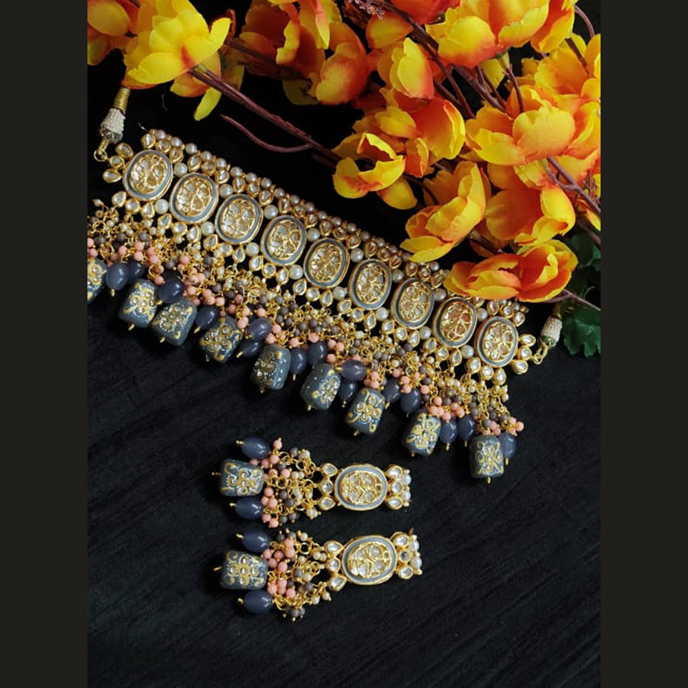 Vaamika Gold Plated Meenakari & Kundan & Beads Choker Necklace Set