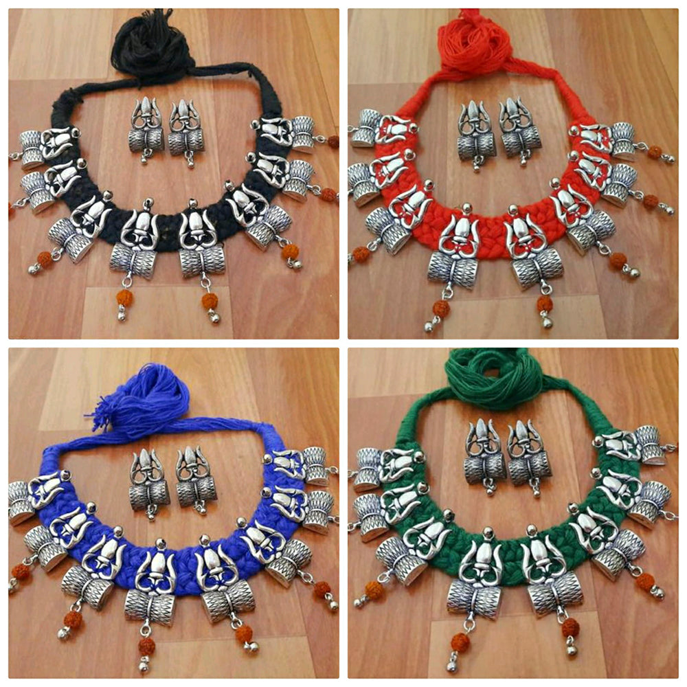 Vaamika OM Shiv Oxidised Plated Thread Necklace Set