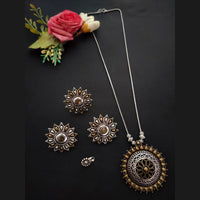 Vaamika Oxidised 2Tone Plated Chain Pendant Stud Ring & Nose Pin Combo