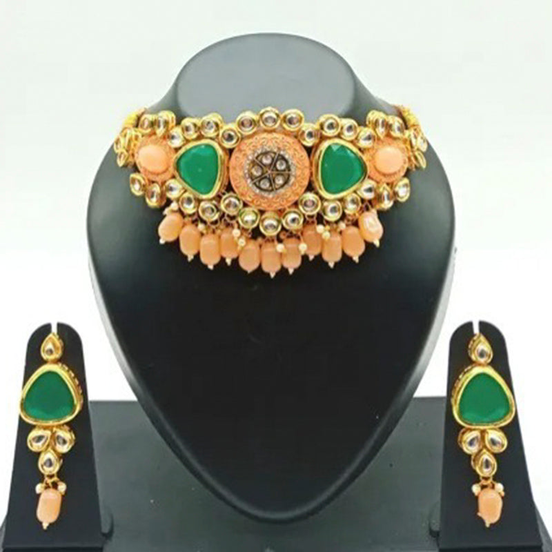 Vaamika Gold Plated Kundan Stone & Beads Necklace Set