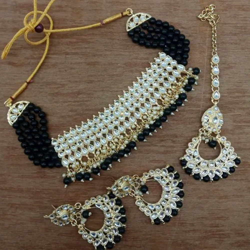 Vaamika Gold Plated Kundan Stone & Beads Necklace Set