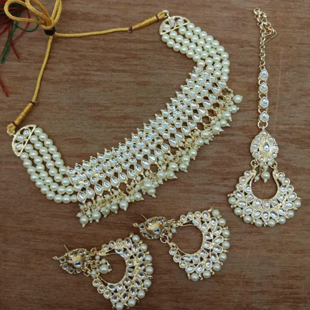 Vaamika Gold Plated Kundan Stone & Beads Necklace Set