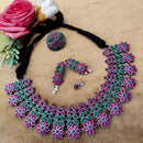 Vaamika Oxidized Plated Pota Stone Thread Necklace Set With Ring , Nose Ring