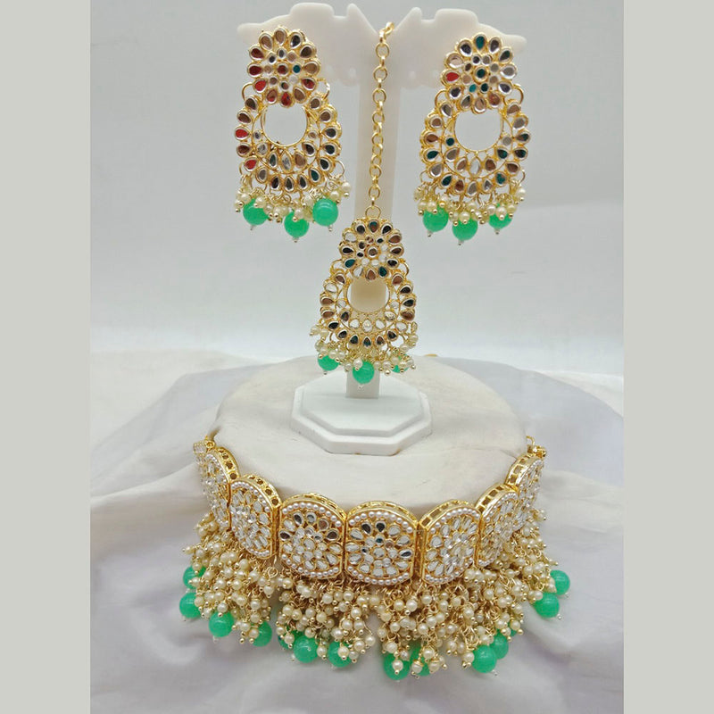Vaamika Gold Plated Mirror & Beads Necklace Set