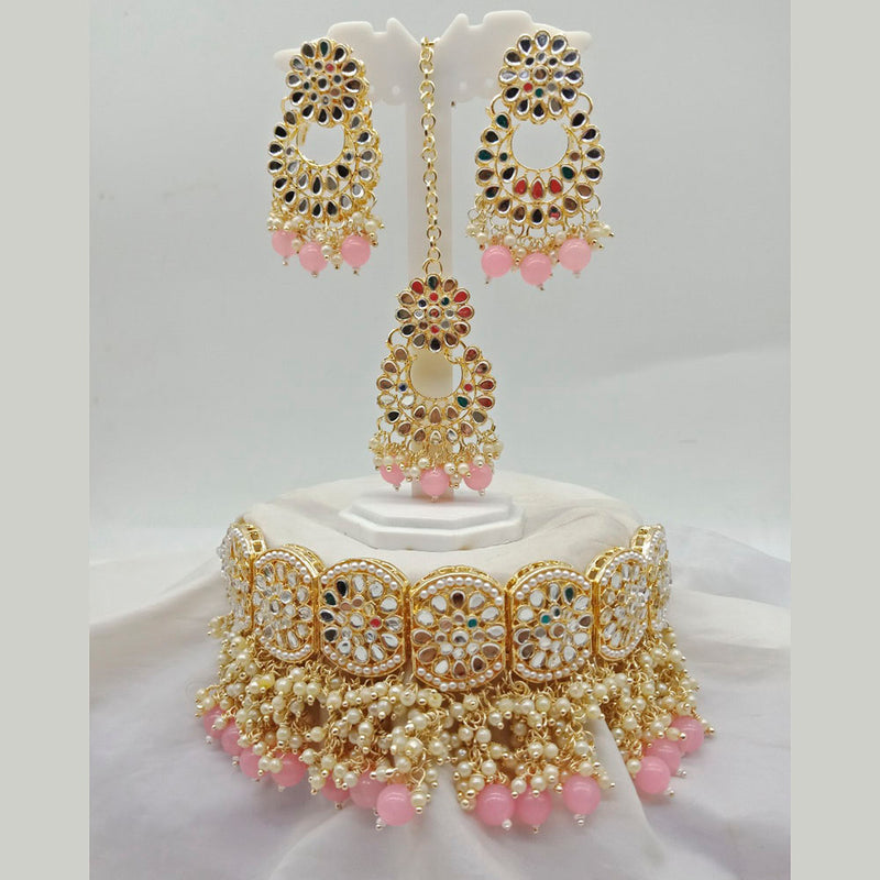 Vaamika Gold Plated Mirror & Beads Necklace Set
