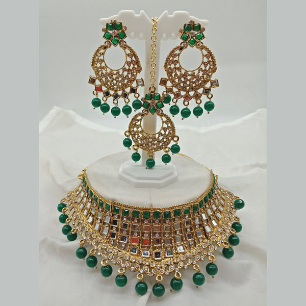 Vaamika Gold Plated Pota Stone & Beads Mirror Necklace Set