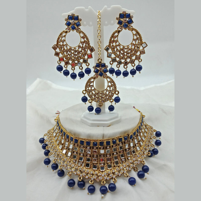 Vaamika Gold Plated Pota Stone & Beads Mirror Necklace Set