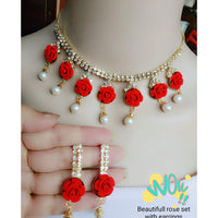 Vaamika Gold  Plated Austrian Stone & Pearl Floral Necklace Set