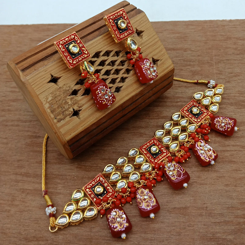 Vaamika Gold Plated Kundan Stone & Beads Traditional Choker Necklace Set