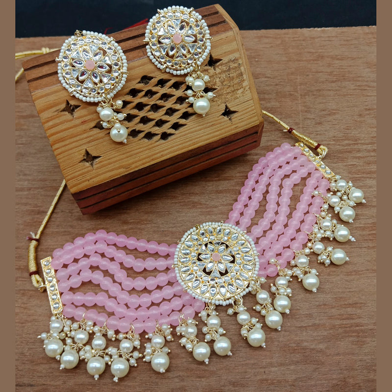 Vaamika Gold Plated Kundan Stone & Beads Traditional Choker Necklace Set
