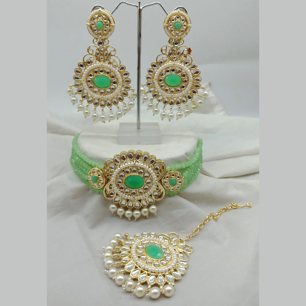 Vaamika Gold Plated Kundan Stone & Beads Traditional Choker Necklace Set