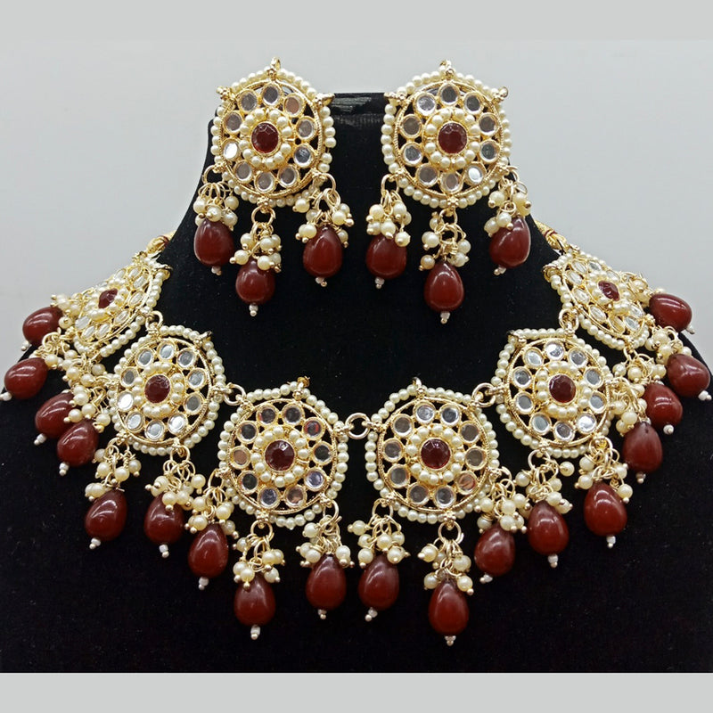 Vaamika Gold Plated Mirror & Beads Traditional Choker Necklace Set