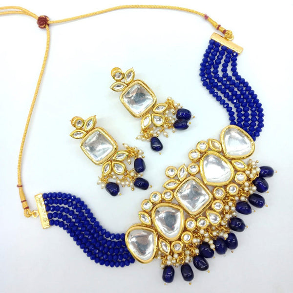 Vaamika Gold Plated Kundan Stone & Beads Traditional Choker Necklace Set- VMNECK408