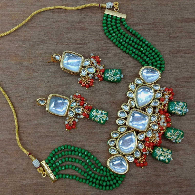 Vaamika Gold Plated Kundan Stone & Beads Traditional Choker Necklace Set- VMNECK409