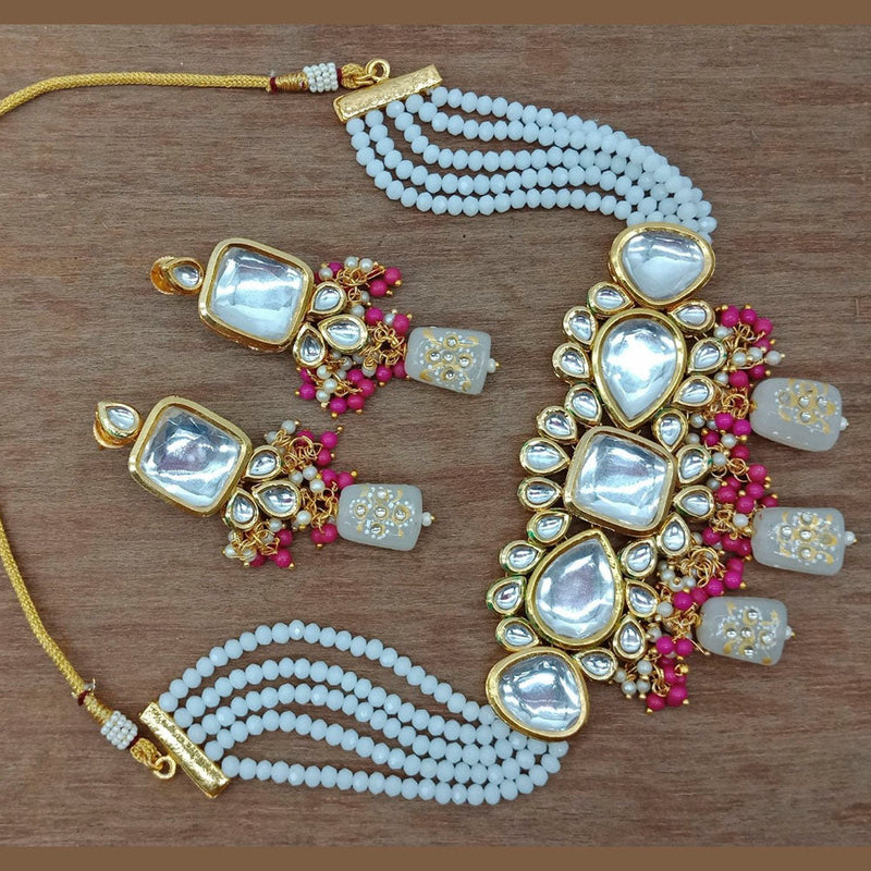 Vaamika Gold Plated Kundan Stone & Beads Traditional Choker Necklace Set- VMNECK409