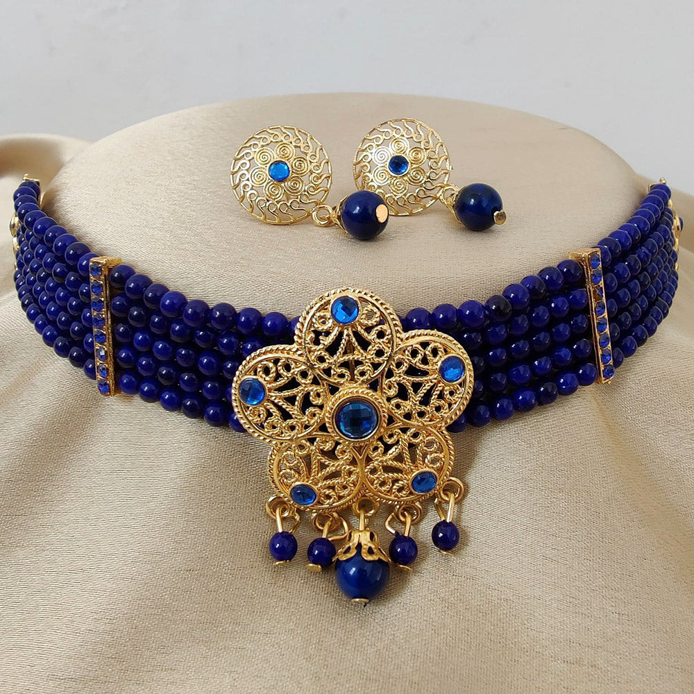Vaamika Pota Stone & Beads Gold Plated Choker Necklace Set