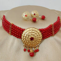 Vaamika Pota Stone & Beads Gold Plated Choker Necklace Set