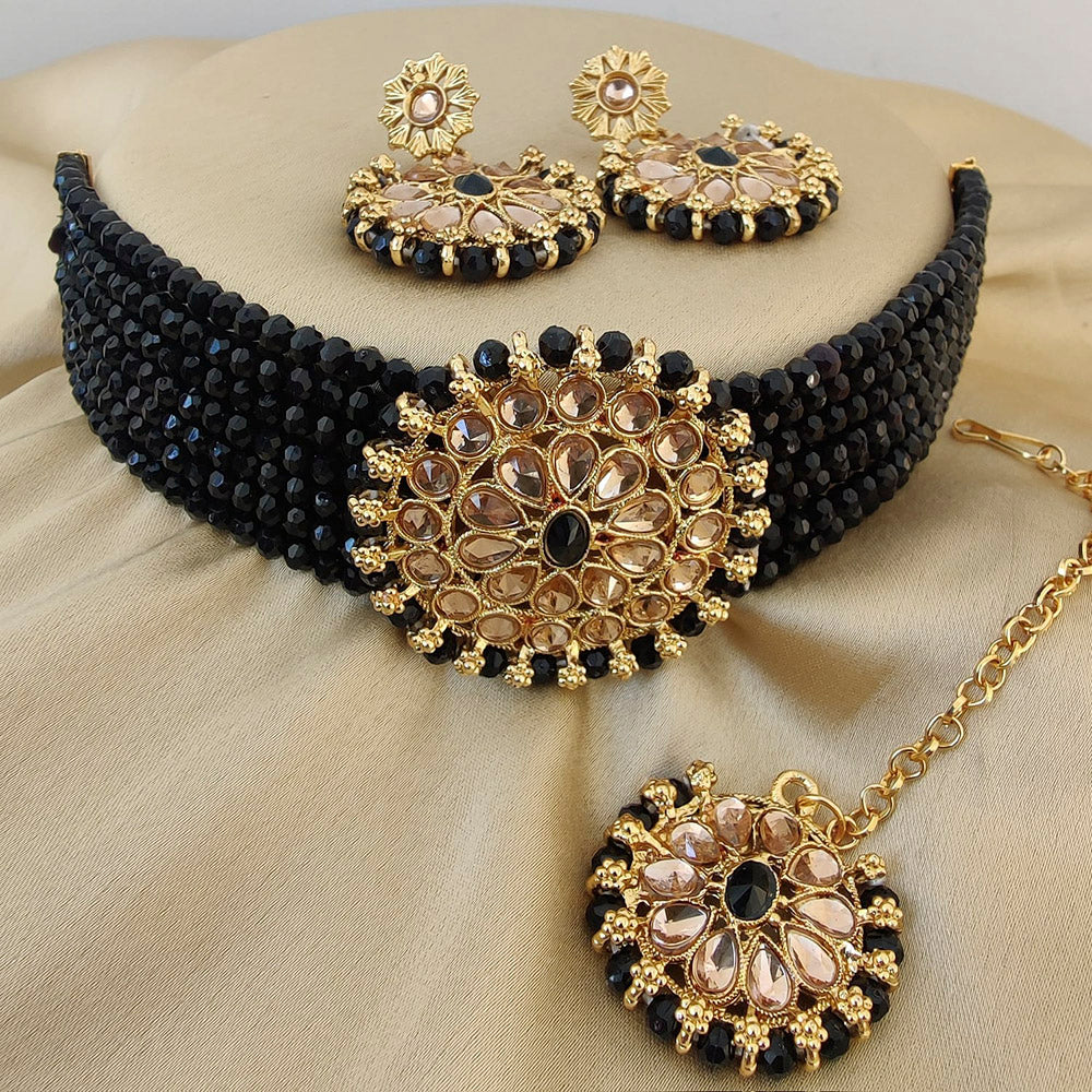 Vaamika Crystal Stone & Beads Gold Plated Choker Necklace Set