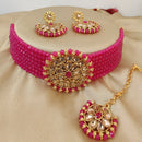 Vaamika Crystal Stone & Beads Gold Plated Choker Necklace Set