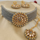 Vaamika Crystal Stone & Beads Gold Plated Choker Necklace Set