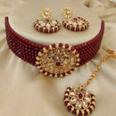 Vaamika Crystal Stone & Beads Gold Plated Choker Necklace Set
