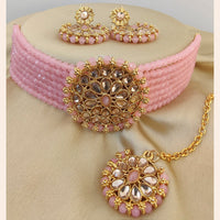 Vaamika Crystal Stone & Beads Gold Plated Choker Necklace Set