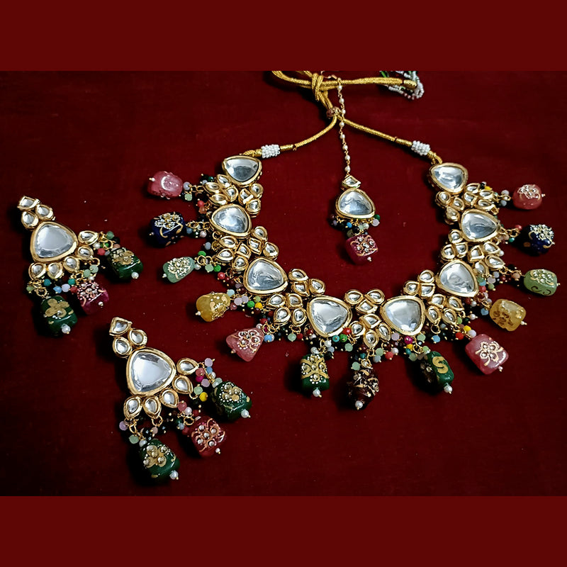 Vaamika Gold Plated Beads & Crystal & Kundan Stone Necklace Set