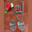 Vaamika Long Oxidised Necklace and Chain Necklace Combo Set With Stunning Earrings, Nosepin, Kada Bracelet And Big size Finger Ring